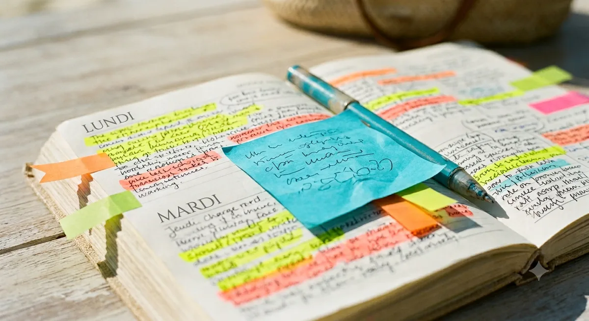 Un agenda surchargé de notes et de post-it
