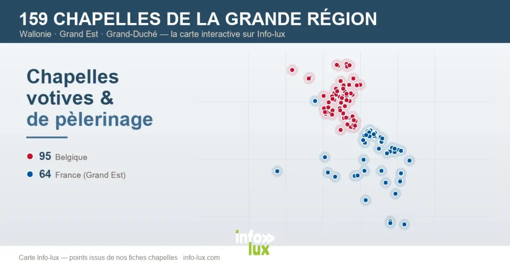 Carte des 159 chapelles de la Grande Région : Wallonie et Grand Est