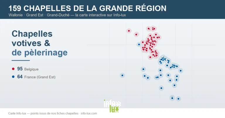 Carte des 159 chapelles de la Grande Région : Wallonie et Grand Est