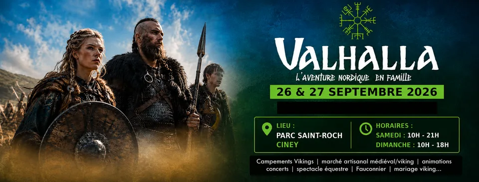 Affiche officielle des Valhalla Days 2026 au parc Saint-Roch de Ciney, les 26 et 27 septembre