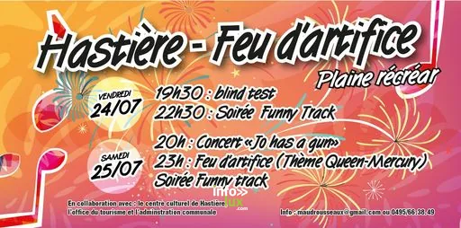 Hastière > Concert > Concert, feu d’artifice et soirée Funny Track