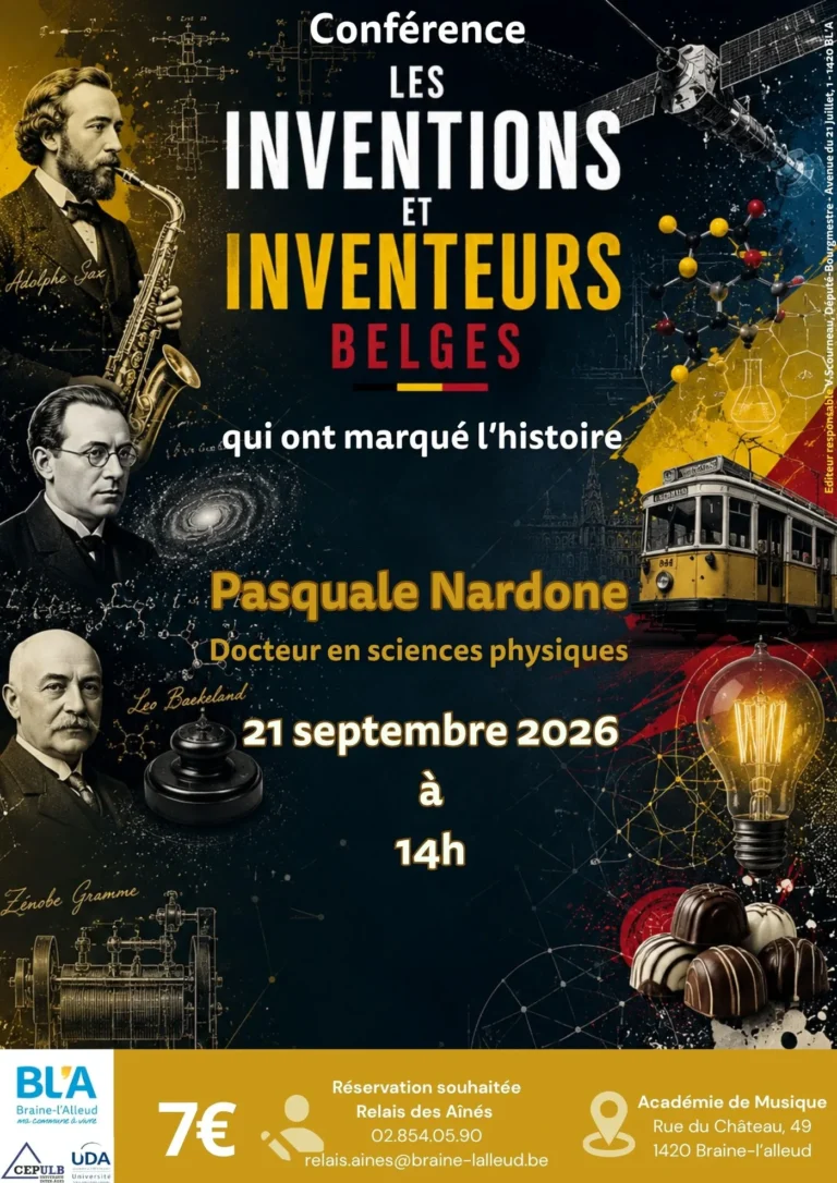 Illustration de la conférence « Les inventions et inventeurs belges qui ont marqué l’histoire » à Braine-l'Alleud