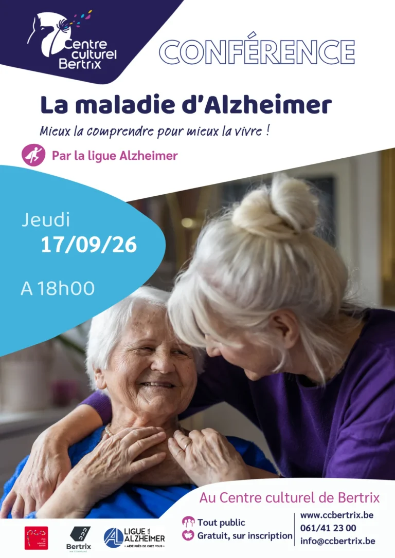 Affiche de la conference sur la maladie d'Alzheimer le 17 septembre 2026 a Bertrix