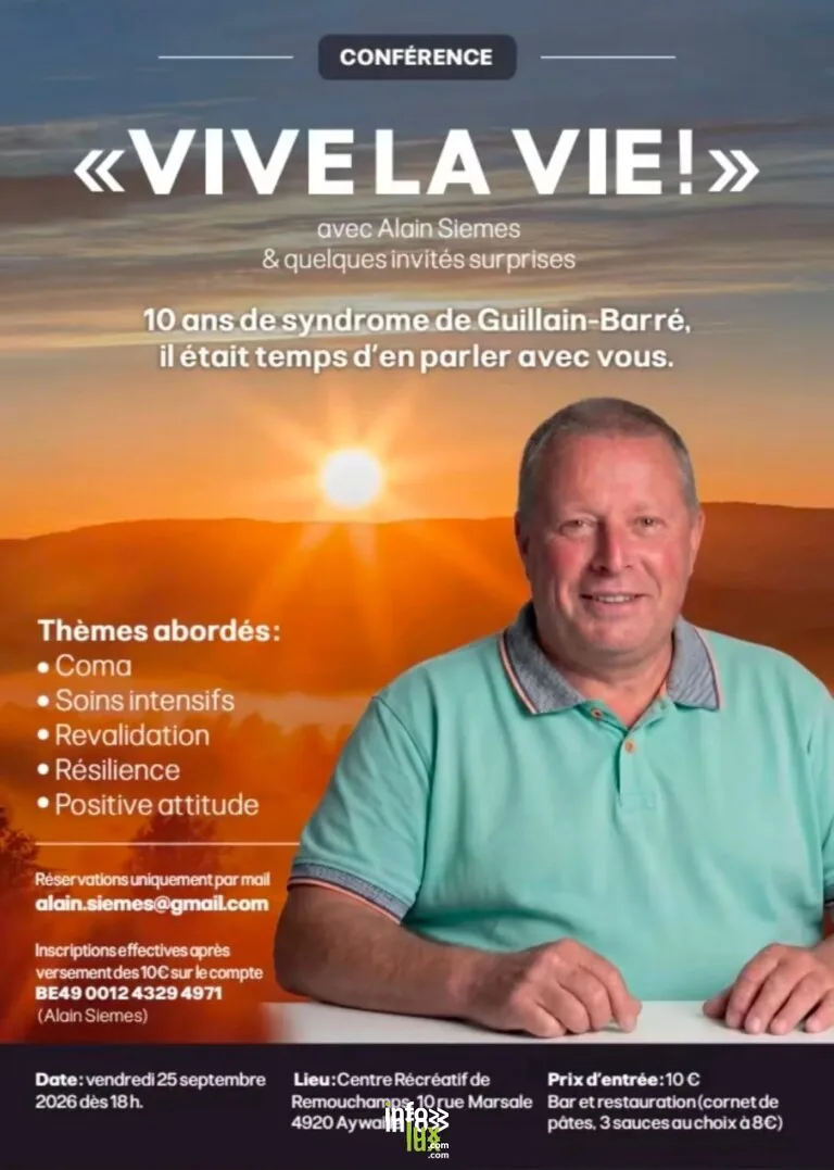 Aywaille > Conférence > Conférence “Vive la vie !” par Alain Siemes à Remouchamps 2026
