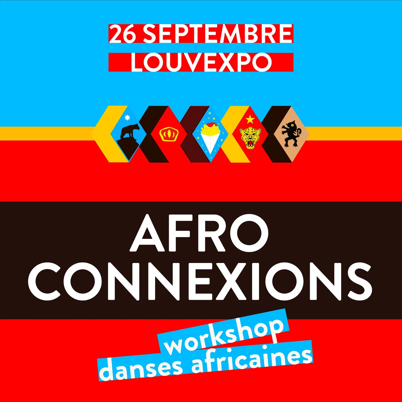 Affiche du workshop Afro Connexions, danses africaines, le 26 septembre a LouvExpo