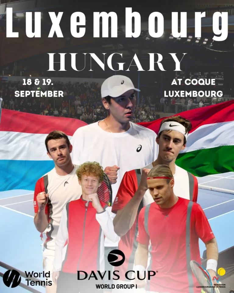 Affiche officielle de la rencontre de Coupe Davis Luxembourg - Hongrie des 18 et 19 septembre 2026 a la Coque