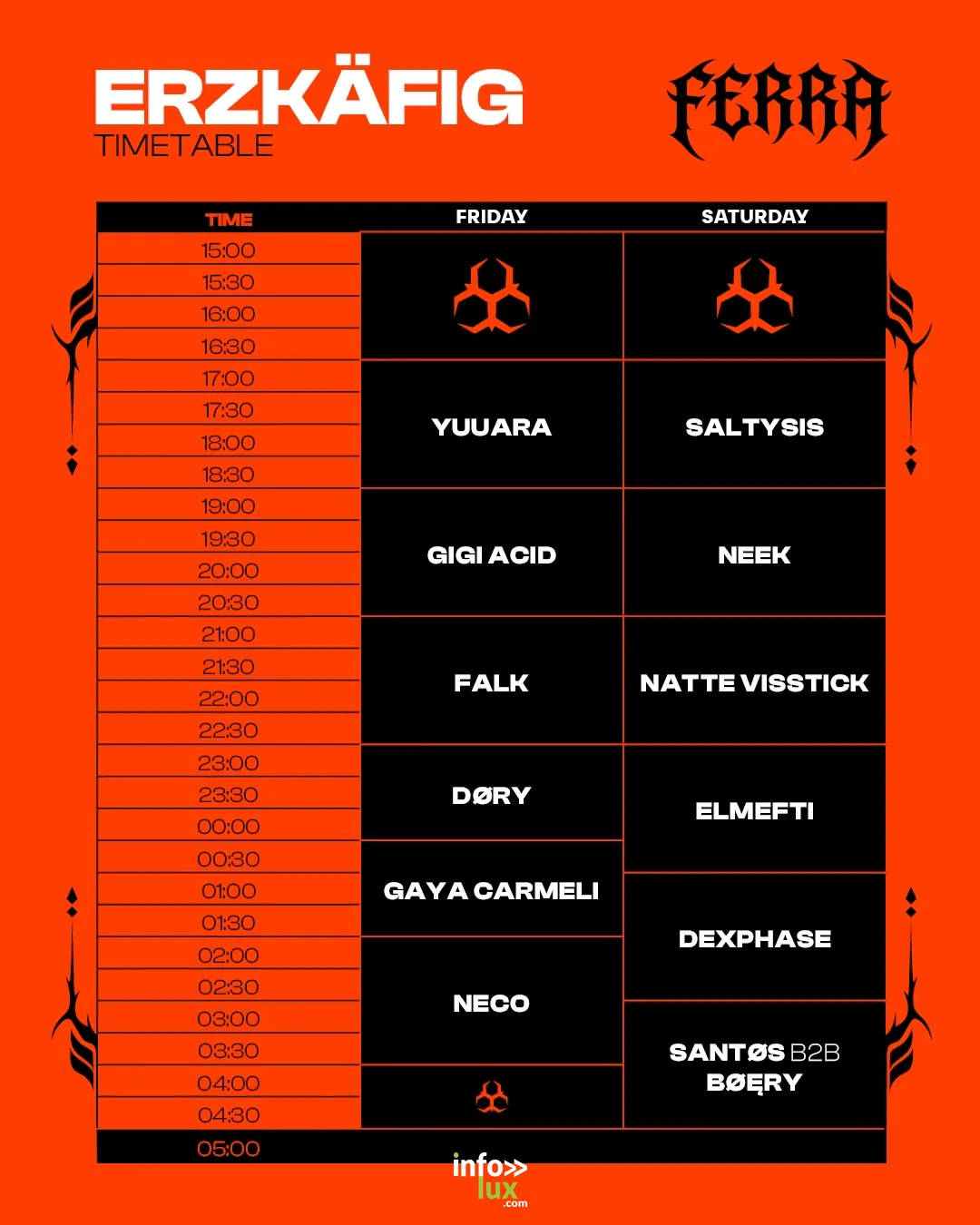 Timetable Erzkäfig samedi FERRA Festival 2026