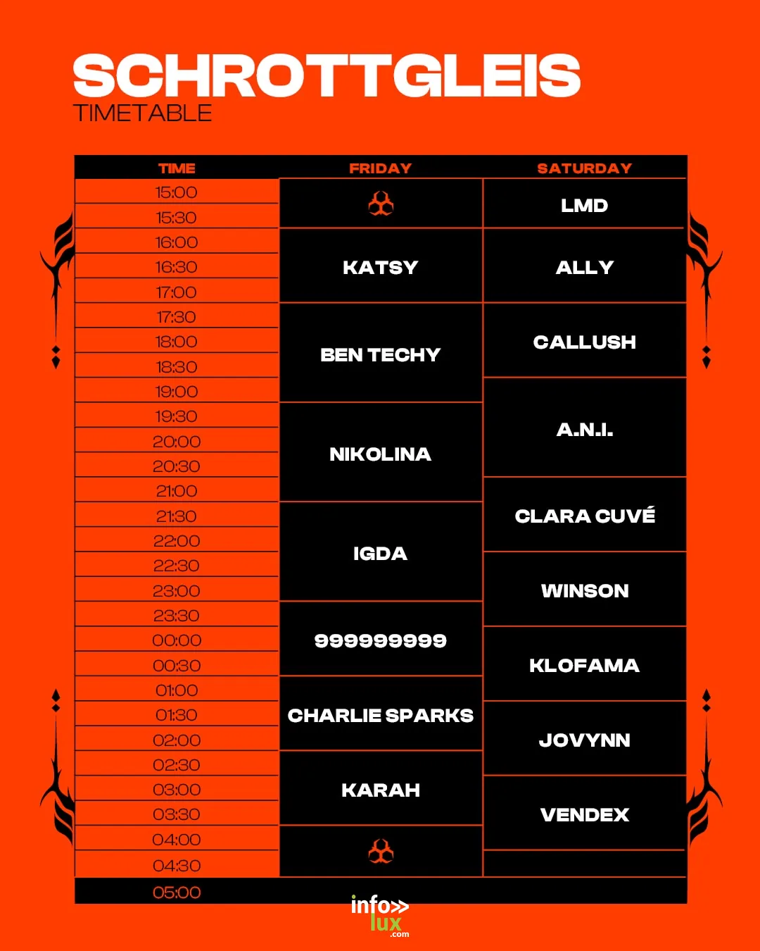 Timetable Schrottgleis vendredi FERRA Festival 2026