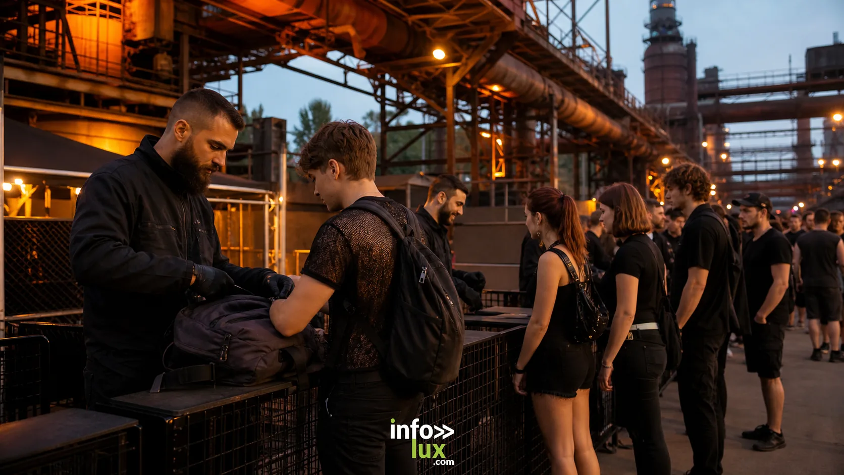 Contrôle sécurité à l’entrée du FERRA Festival 2026, sortie week-end techno en Allemagne