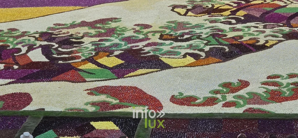 Motifs d’écume du tapis de dahlias de la Grand-Place de Bruxelles