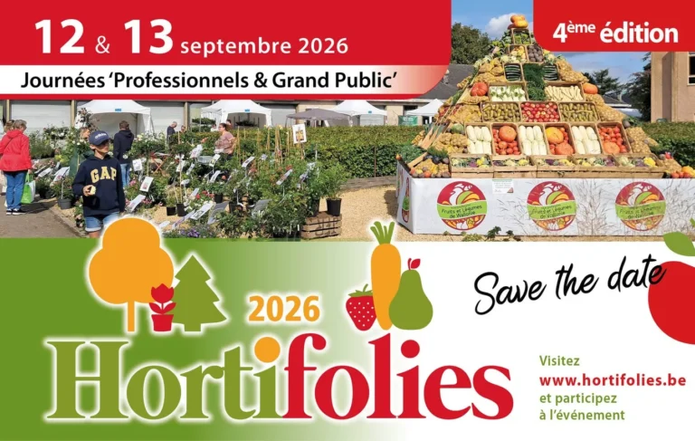 Visuel officiel des Hortifolies 2026 au Centre Technique Horticole de Gembloux, les 12 et 13 septembre