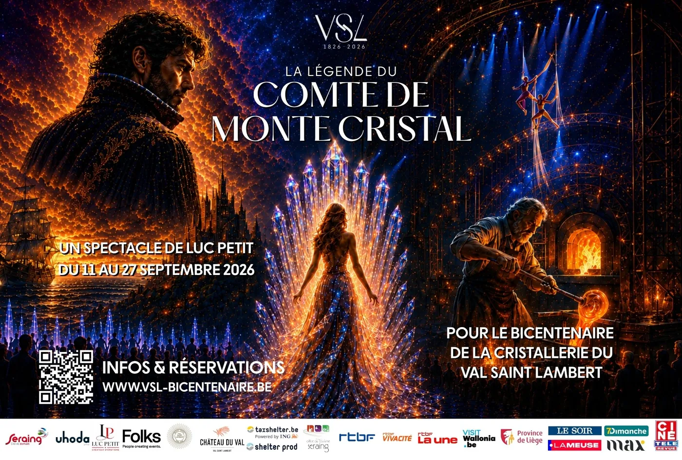 Visuel officiel de La Legende du Comte de Monte-Cristal, du 11 au 27 septembre 2026 au Val Saint-Lambert