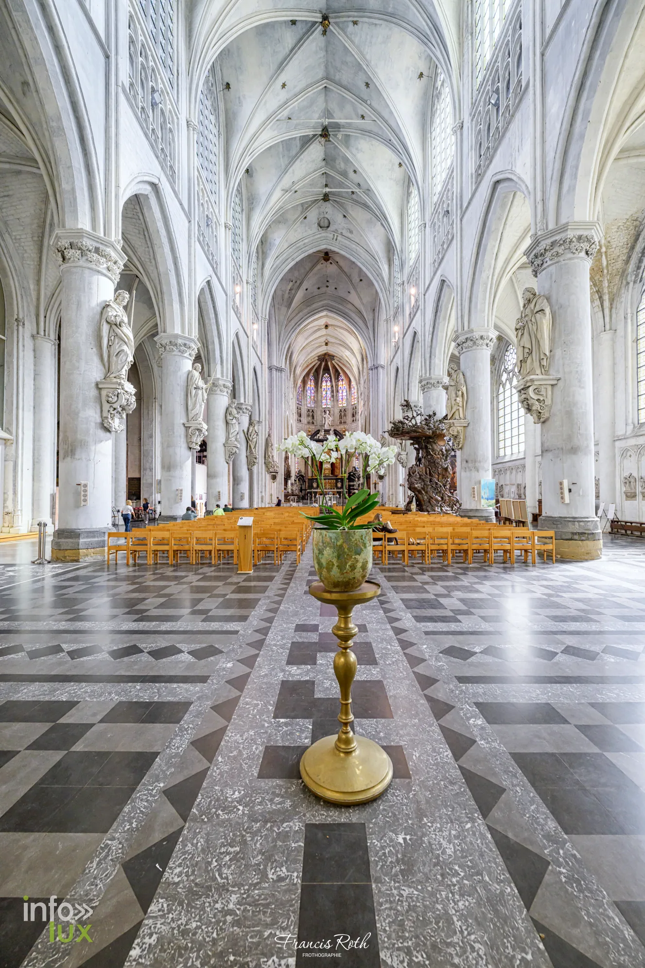Le chœur et le pavement en damier de Saint-Rombaut — Malines et le Jardin d'hiver des Ursulines, en Belgique