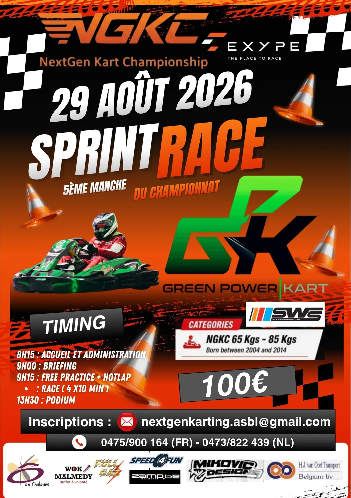 Affiche officielle de la 5e manche du NGKC 2026, Sprint Race au Green Power Kart le 29 août