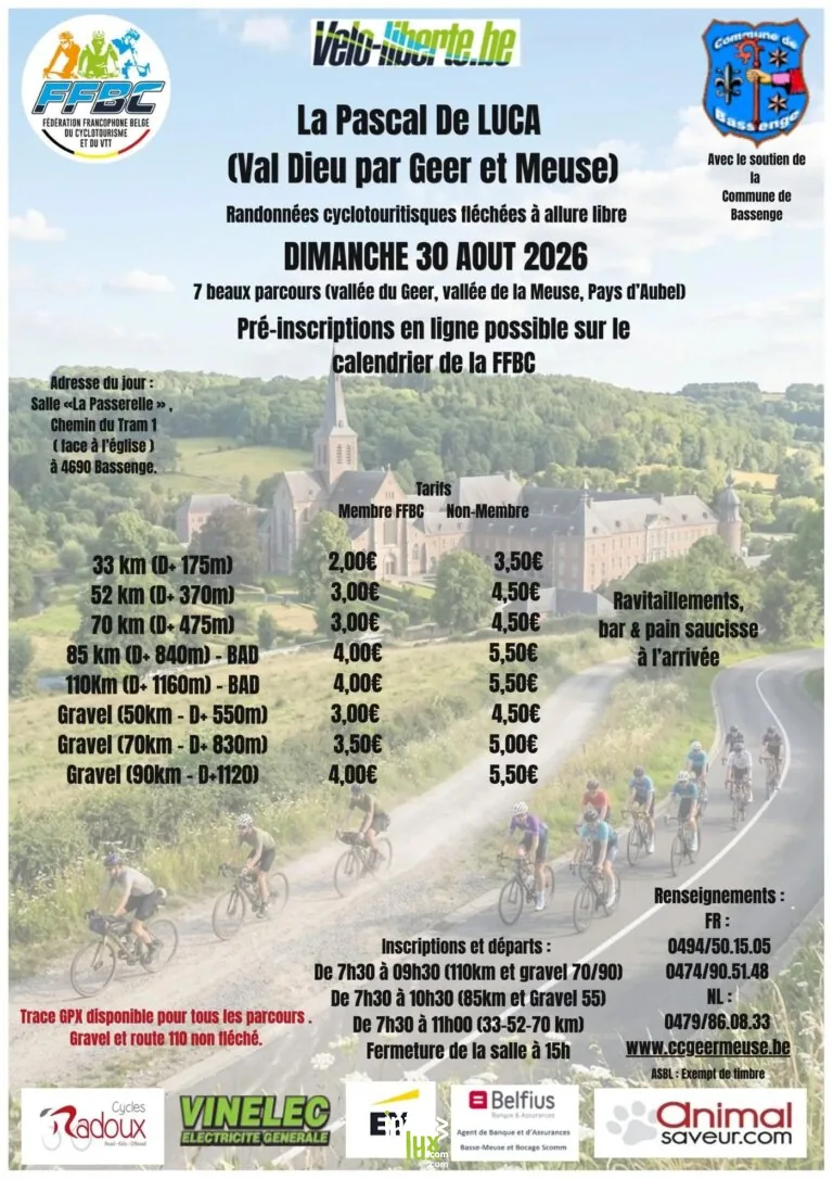 Bassenge > Sport > Randonnées cyclotouristiques – La Pascal de Luca 2026