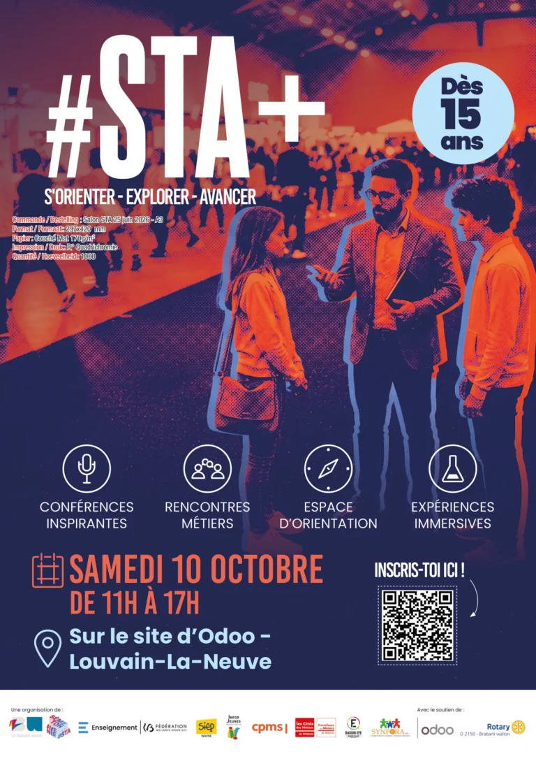 Affiche de #STA+, journee d'orientation le 10 octobre 2026 chez Odoo a Louvain-la-Neuve