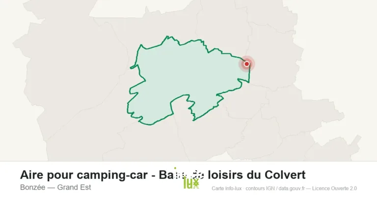 Carte de localisation : Aire pour camping-car - Base de loisirs du Colvert à Bonzée
