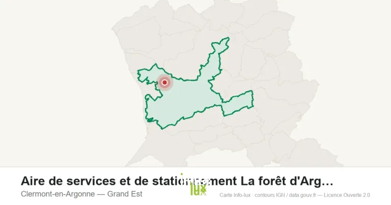 Carte de localisation : Aire de services et de stationnement La forêt d'Argonne à Clermont-en- à Clermont-en-Argonne