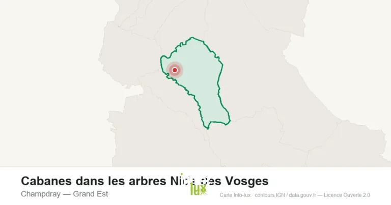 Carte de localisation : Cabanes dans les arbres Nids des Vosges à Champdray