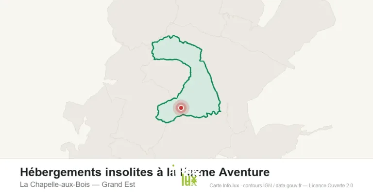 Carte de localisation : Hébergements insolites à la Ferme Aventure à La Chapelle-aux-Bois