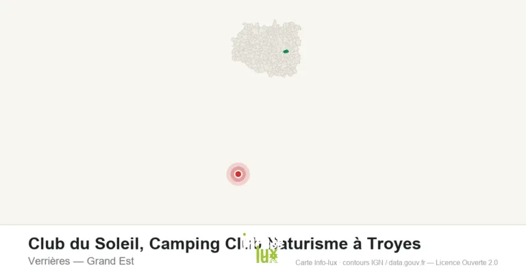 Carte de localisation : Club du Soleil, Camping Club Naturisme à Troyes à Verrières