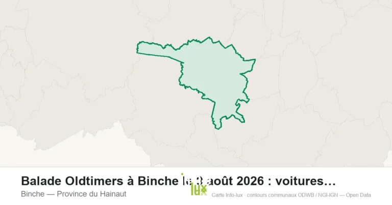 Balade Oldtimers à Binche le 9 août 2026 : voitures anciennes sur la Grand-Place