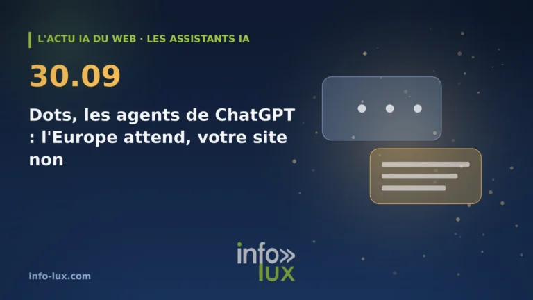 Bannière de l'actu IA du web du 30/09 : Dots, les agents permanents de ChatGPT : les abonnés Pro européens attendront, mais votre site doit déjà être lisible pa