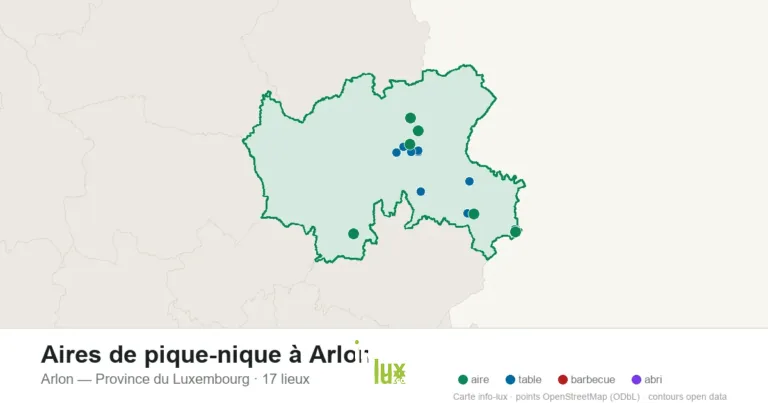 Aires de pique-nique à Arlon : les 17 tables, aires et barbecues sur la carte (2026)