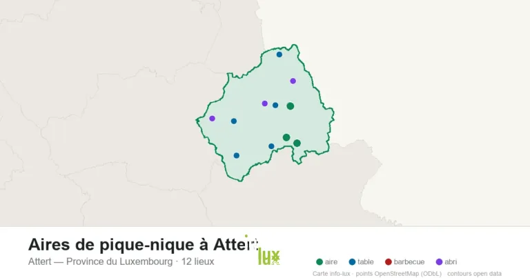Carte des 12 aires de pique-nique de Attert