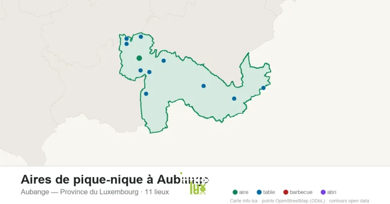 Carte des 11 aires de pique-nique de Aubange