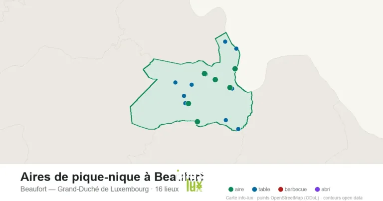 Carte des 16 aires de pique-nique de Beaufort