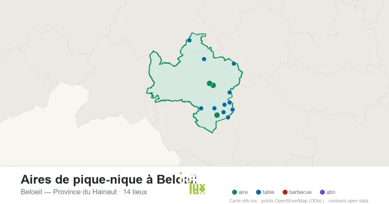 Carte des 14 aires de pique-nique de Beloeil