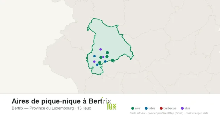 Carte des 13 aires de pique-nique de Bertrix