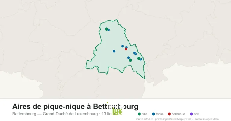Carte des 13 aires de pique-nique de Bettembourg