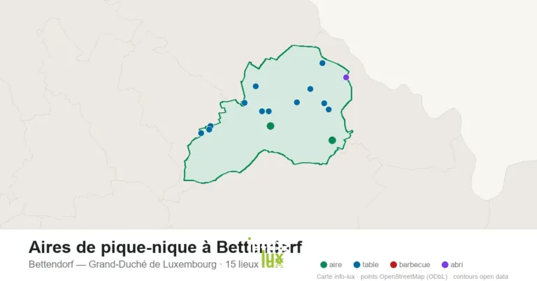 Carte des 15 aires de pique-nique de Bettendorf