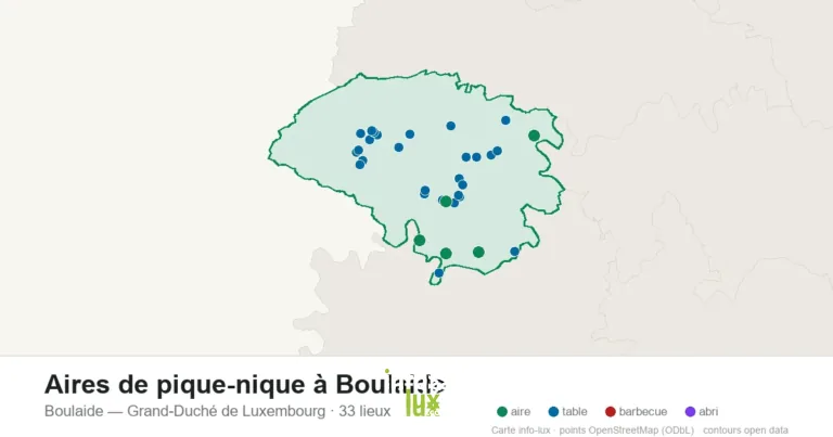Carte des 33 aires de pique-nique de Boulaide