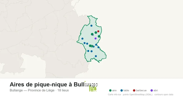 Carte des 18 aires de pique-nique de Bullange