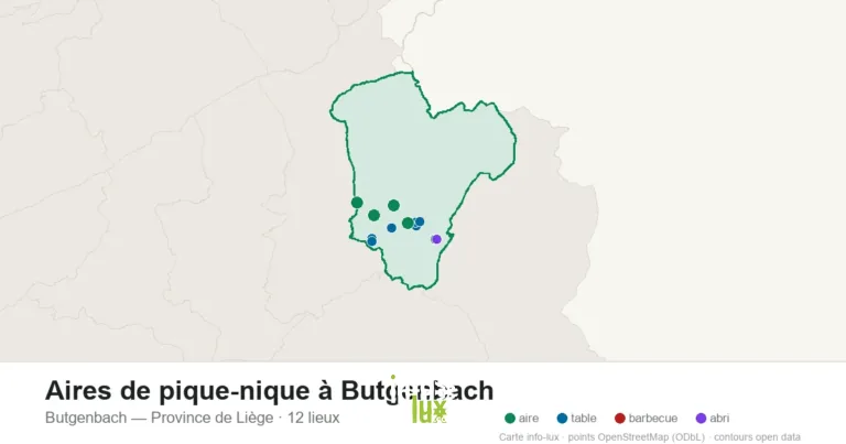 Carte des 12 aires de pique-nique de Butgenbach