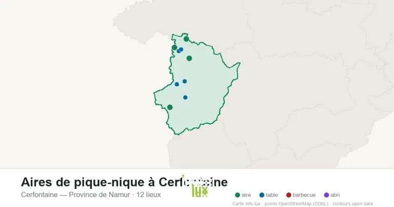 Carte des 12 aires de pique-nique de Cerfontaine