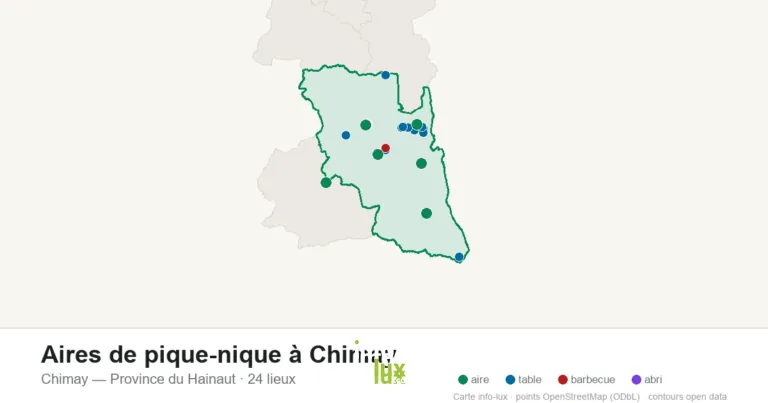 Carte des 24 aires de pique-nique de Chimay