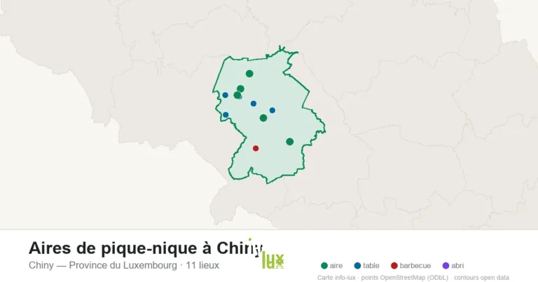 Aires de pique-nique à Chiny : les 11 tables, aires et barbecues sur la carte (2026)