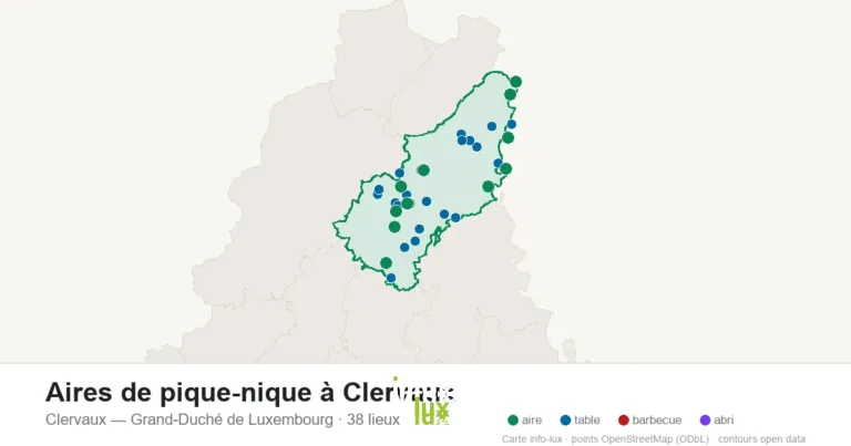 Carte des 38 aires de pique-nique de Clervaux