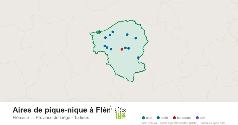 Carte des 15 aires de pique-nique de Flémalle