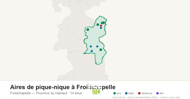 Carte des 14 aires de pique-nique de Froidchapelle