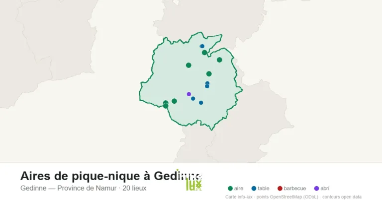 Carte des 20 aires de pique-nique de Gedinne