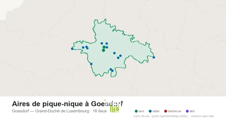 Carte des 16 aires de pique-nique de Goesdorf