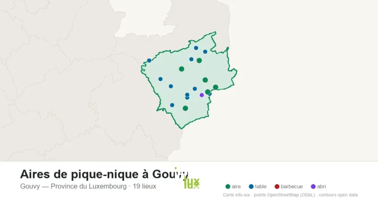 Carte des 19 aires de pique-nique de Gouvy