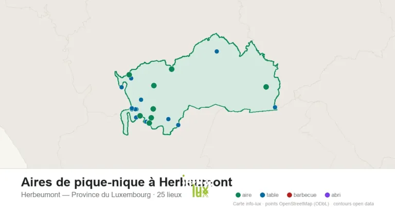 Carte des 25 aires de pique-nique de Herbeumont