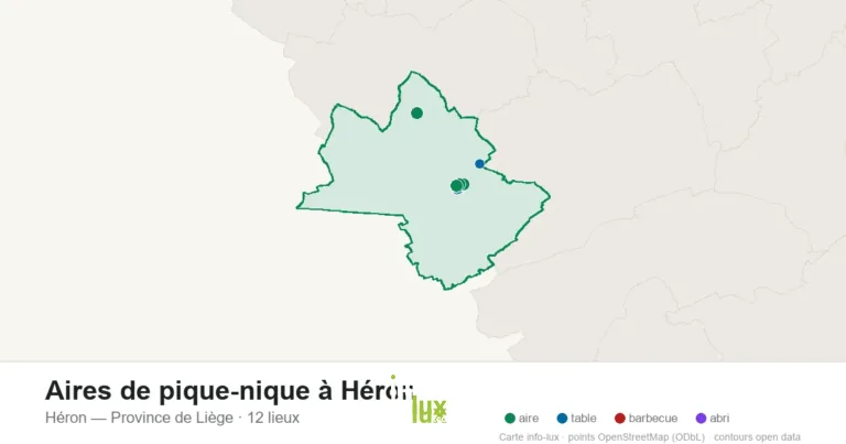 Carte des 12 aires de pique-nique de Héron