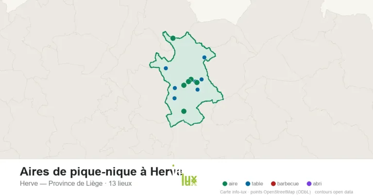 Carte des 13 aires de pique-nique de Herve